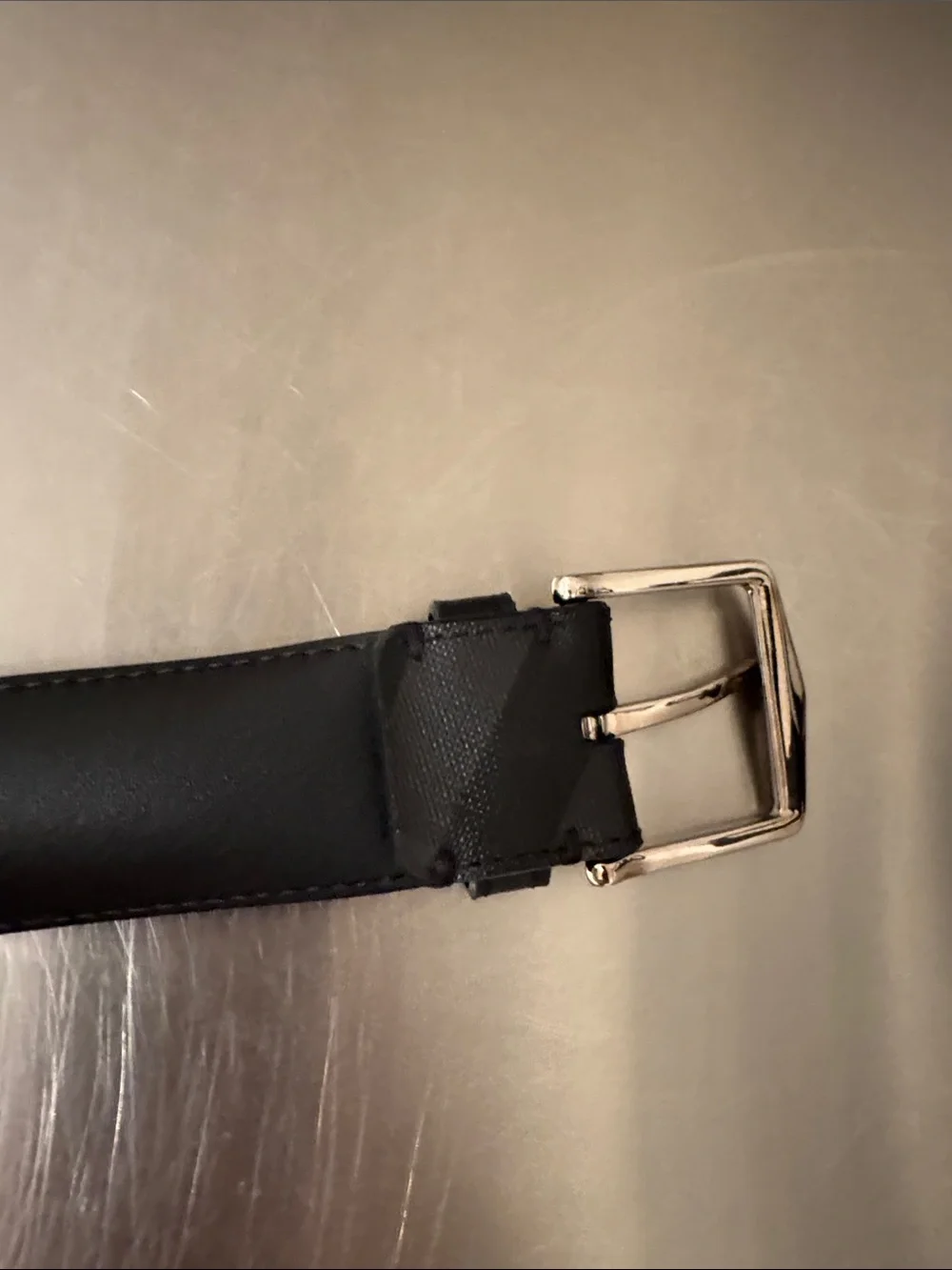 Burberry Black & Gray Men's Leather Belt with Silver Buckle